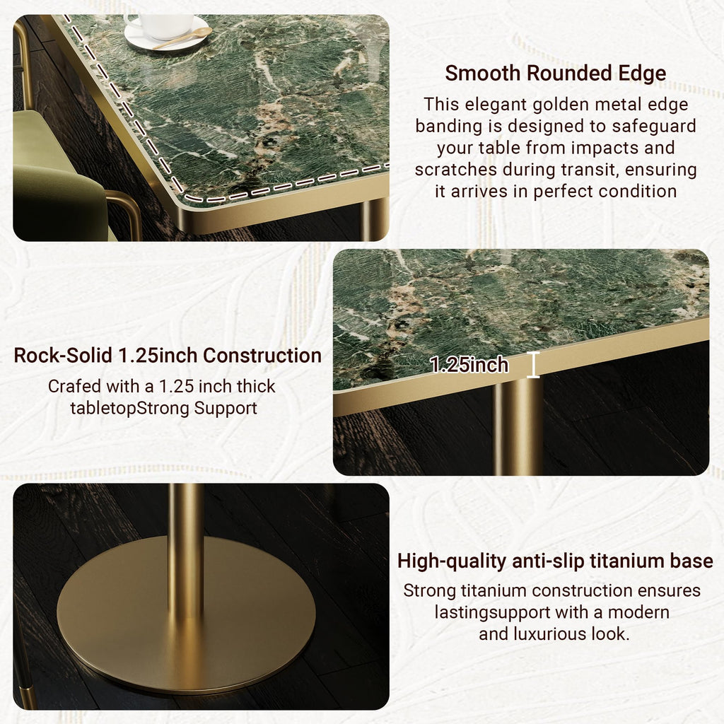 hausway 31.5" Tulip Table,Square Kitchen Dining Table for 2-4 with Thick Sintered Stone Top,Titanium Golden Pedestal Base,Heat-Resistant,Bistro Table for Dining Room,Café,Small Space（Emerald Essence）