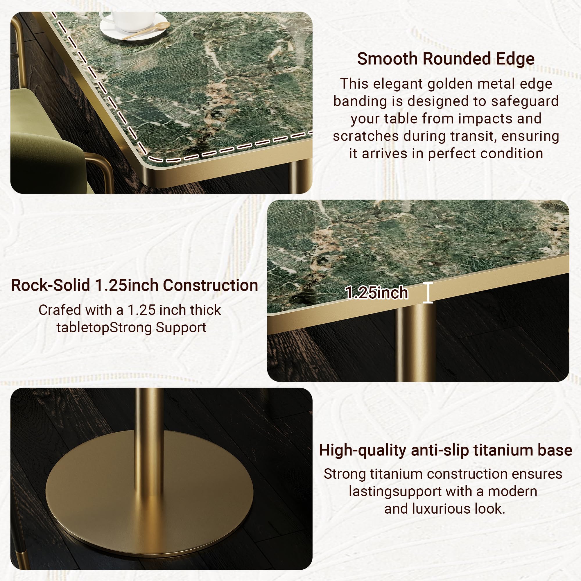 hausway 31.5" Tulip Table,Square Kitchen Dining Table for 2-4 with Thick Sintered Stone Top,Titanium Golden Pedestal Base,Heat-Resistant,Bistro Table for Dining Room,Café,Small Space（Emerald Essence）