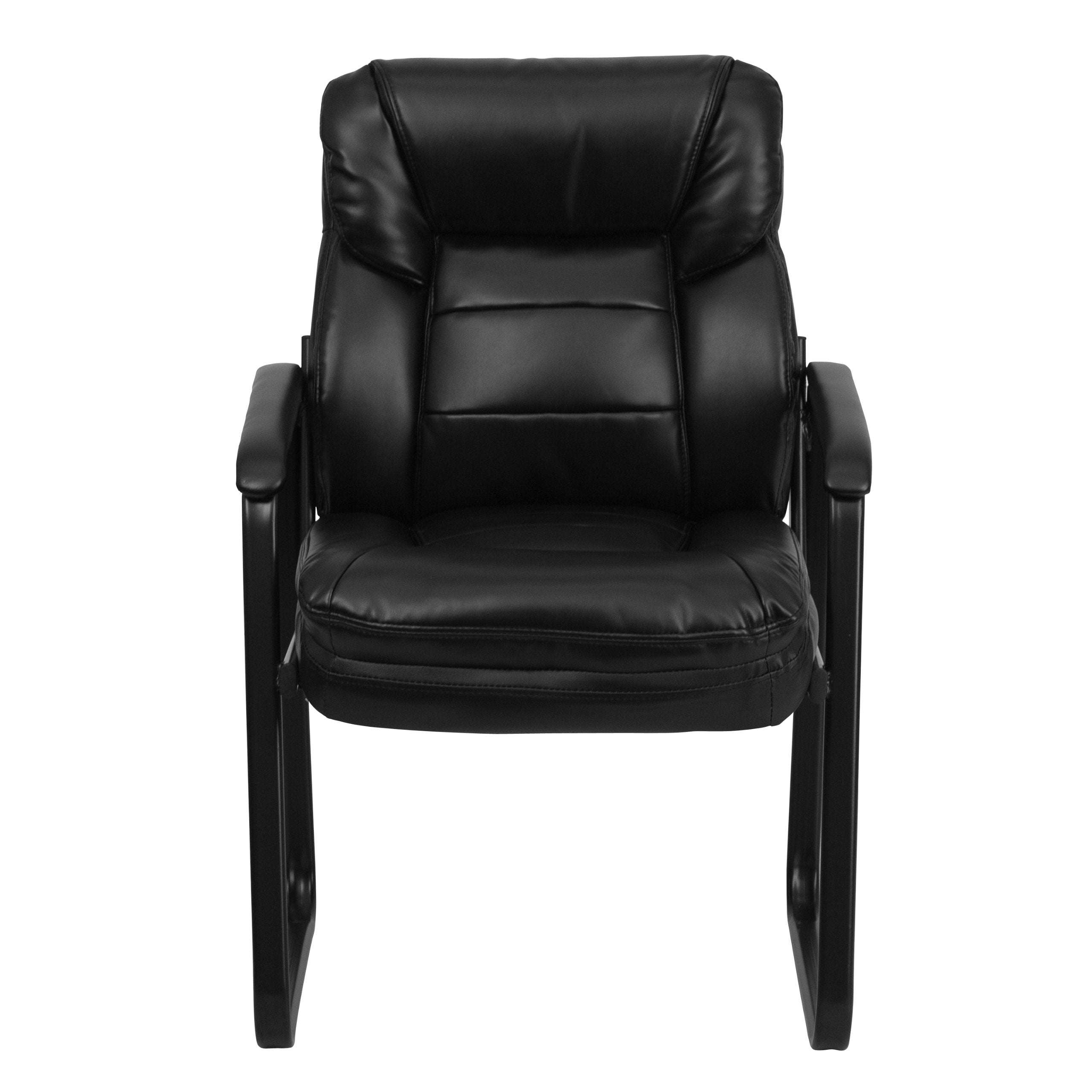 Leather Soft Executive Side Reception Chair with Padded Arms and Sled Base, Upholstered Side Chair for Living Room/Office, Black