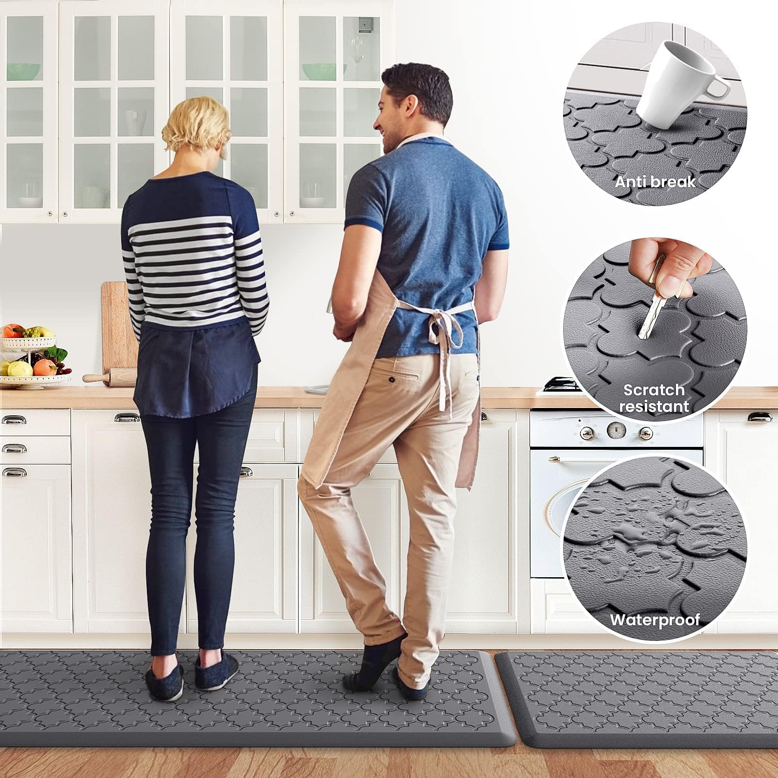 Mat [2 PCS] Cushioned Anti-Fatigue Floor Mat Water Resistant Non-Skid Kitchen Mats and Rugs Ergonomic Comfort Foam Kitchen Rugs Standing Mat for Floor Office Sink(Grey,17.3"x28"+17.3"x60")