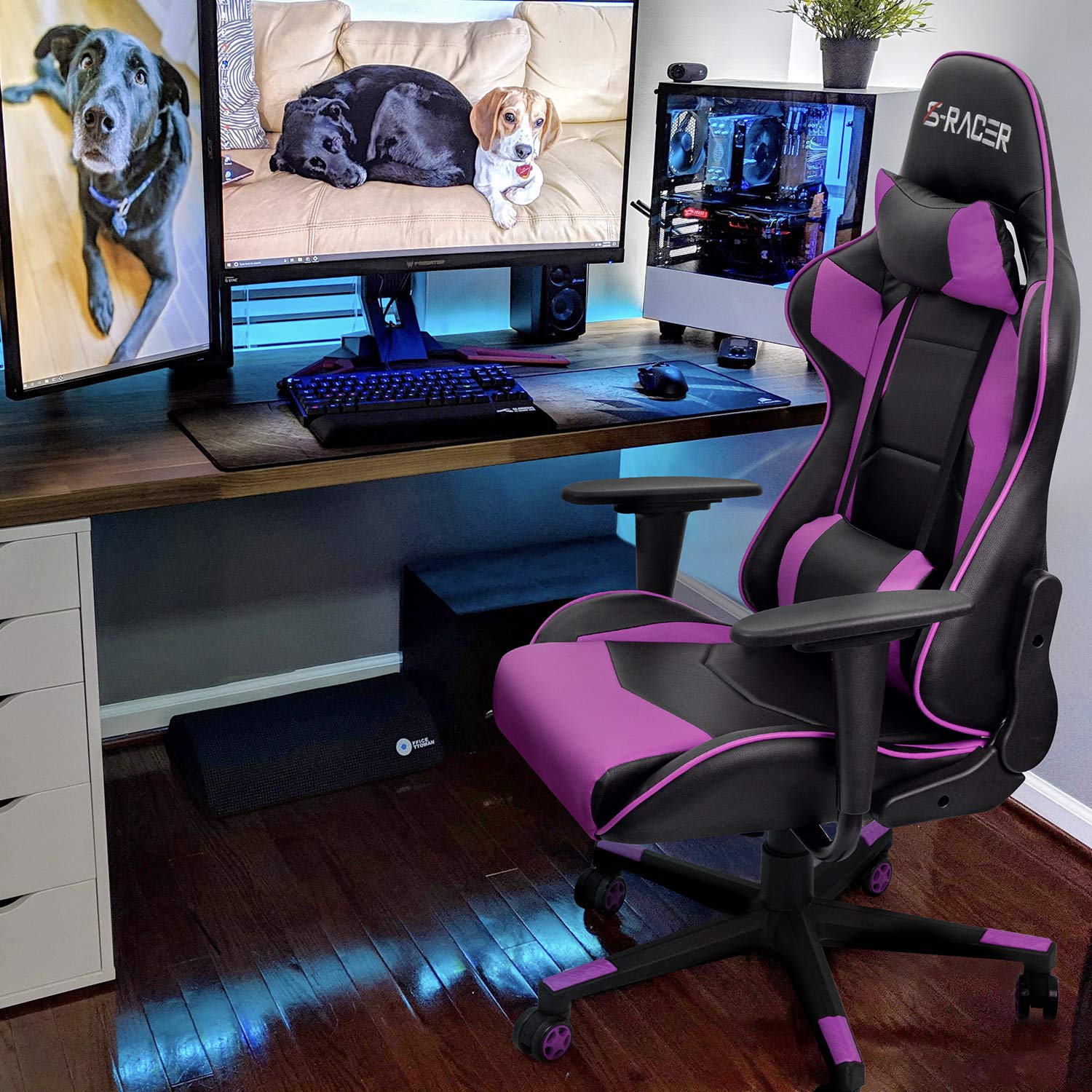 Gaming Chair, Office Chair High Back Computer Chair Leather Desk Chair Racing Executive Ergonomic Adjustable Swivel Task Chair with Headrest and Lumbar Support (Violet)