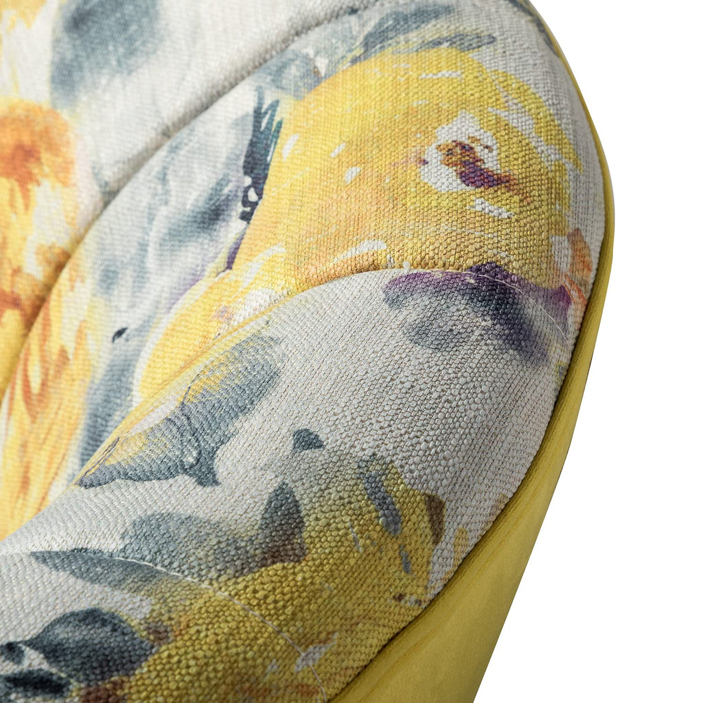 Accent Chair with Golden Legs, Comfy Tufted Wingback Living Room Chair Floral Fabric Small Armless Side Chair, Upholstered Slipper Chair for Bedroom, Reading Room (Flower Print, Yellow)