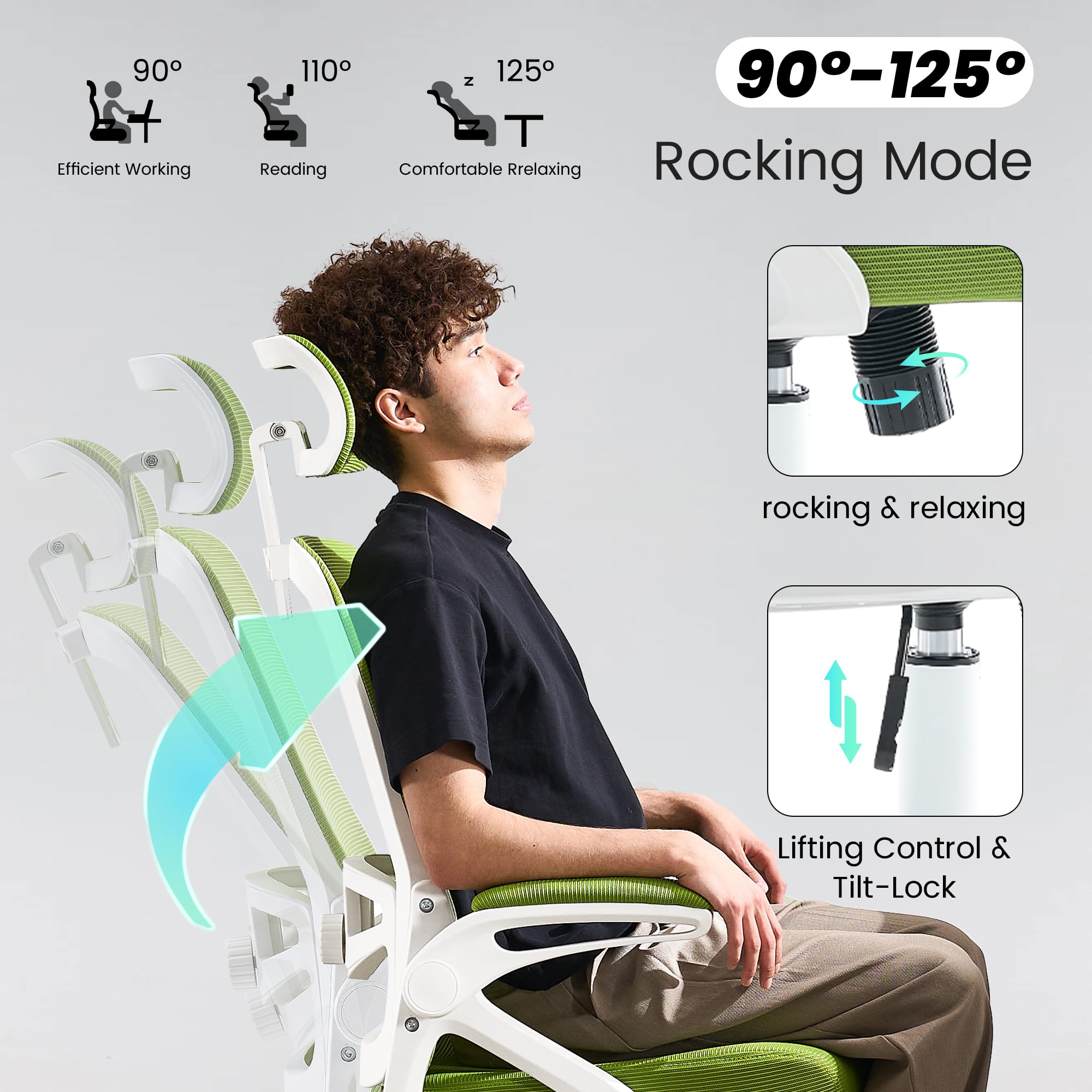 Ergonomic Office Chair, 400 LBS Desk Chair with Adjustable Lumbar Support, High Back Breathable Mesh Computer Chair Rolling Work Swivel Task Chairs, Comfy Home Office Desk Chair (Green)