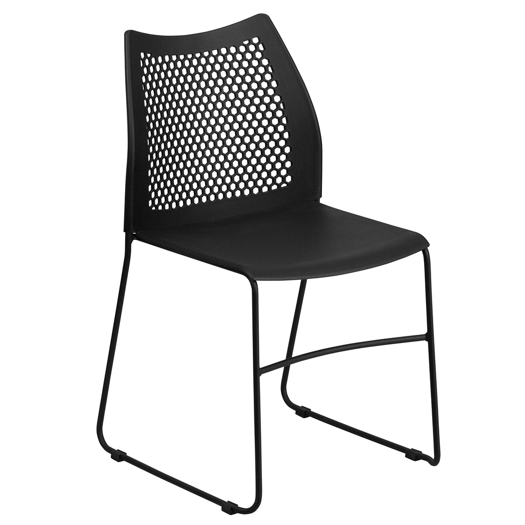 ( Set of 5)Hercules Series Contoured Lobby Chairs with Air-Vent Honeycomb Backs, Ergonomic Stacking Chairs for Offices, Black