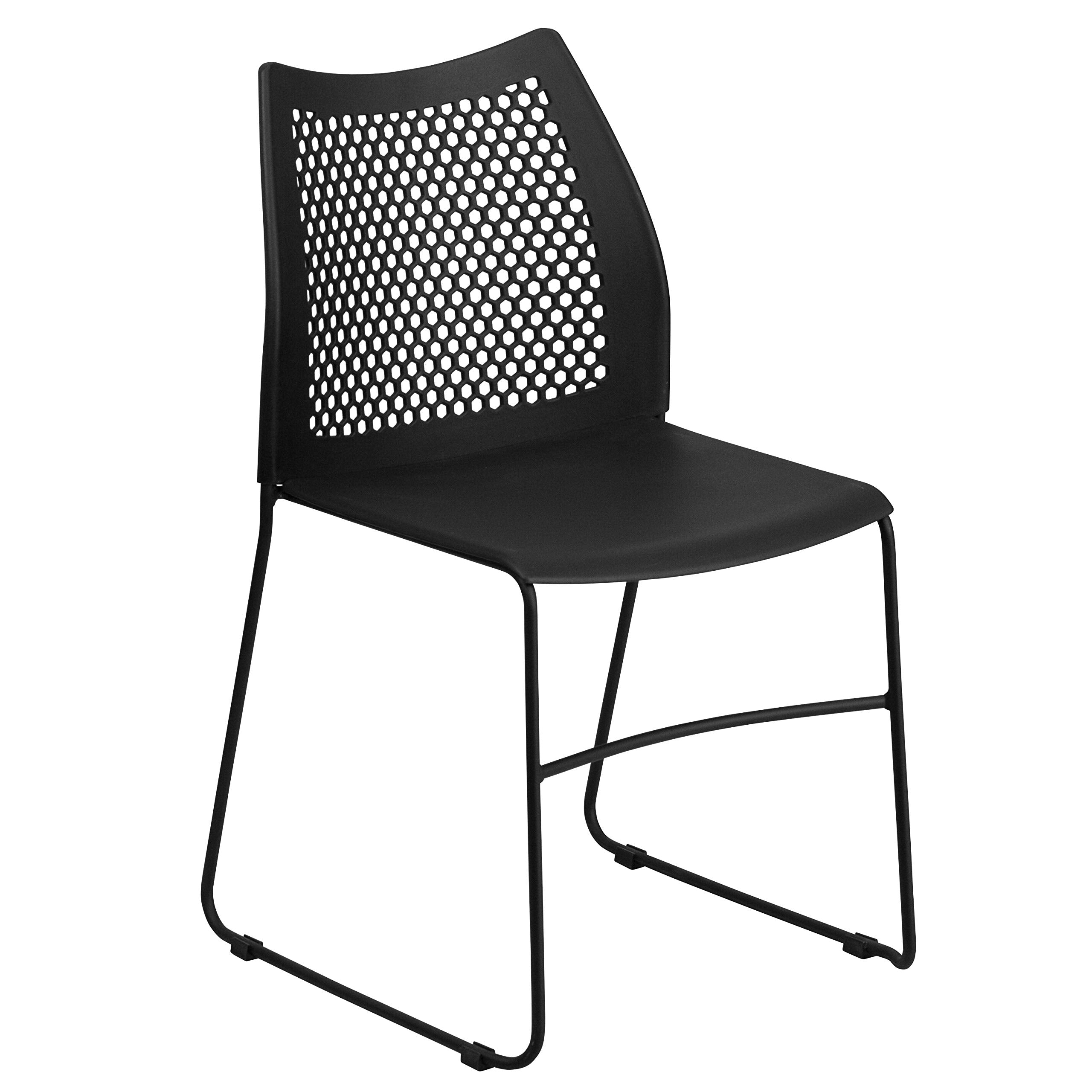 ( Set of 5)Hercules Series Contoured Lobby Chairs with Air-Vent Honeycomb Backs, Ergonomic Stacking Chairs for Offices, Black
