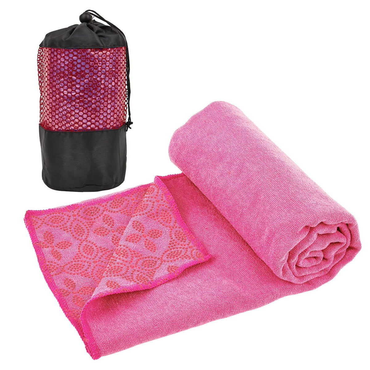 Yoga Towels, Non Slip Hot Yoga Mat Towel with Grip Dots,Super-Absorbent Soft Microfiber Yoga Blanket for Pilates, Fitness and Workout 72inch x 24inch (Hot Pink)