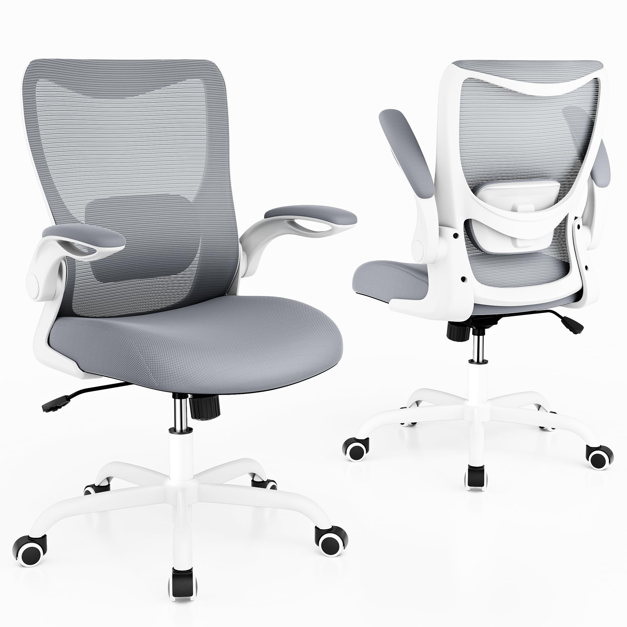 Office Chair, Ergonomic Desk Chair with Adjustable Lumbar Support and Flip up Armrest, Breathable Mesh Computer Chair for Home Office, Gray