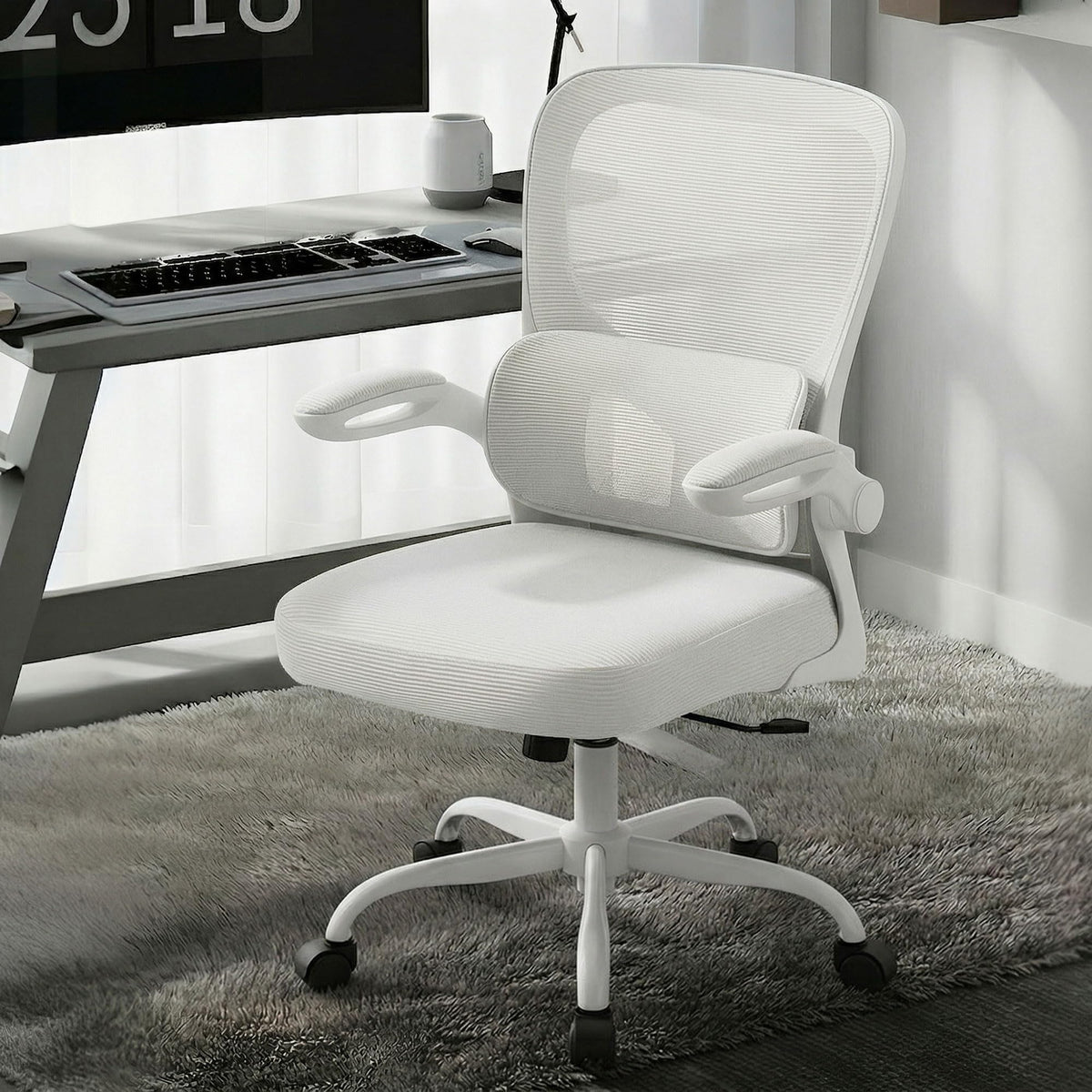 Office Chair Ergonomic Desk Chairs with Adjustable Lumbar Support, High Back Breathable Mesh Chair with Wheels& Flip-up Armrests,Rolling Swivel Comfy Task Computer Chair for Home Work Gaming