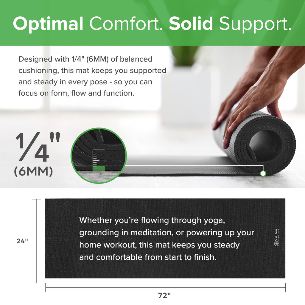 Essentials Yoga Mat, 6mm Non-Slip with Carrying Sling (Black)