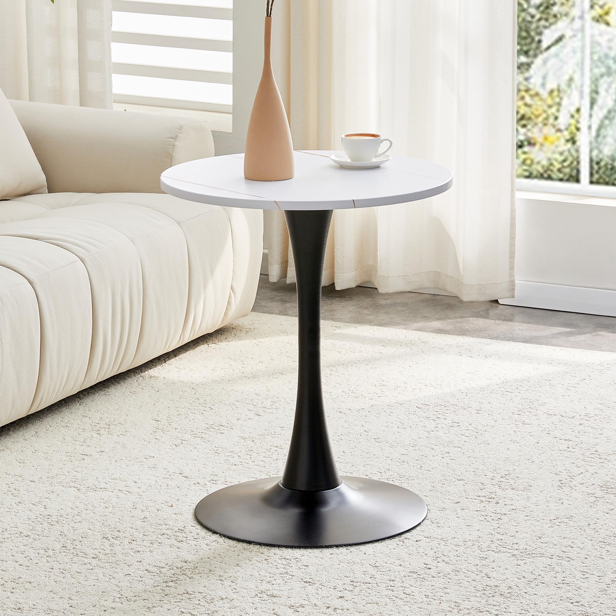 Round Dining Table, 23.6" Circle Tulip Table with Thickened Tabletop & Metal Pedestal, Mid Century Modern Bistro Table for Kitchen, Small Places, Living Room