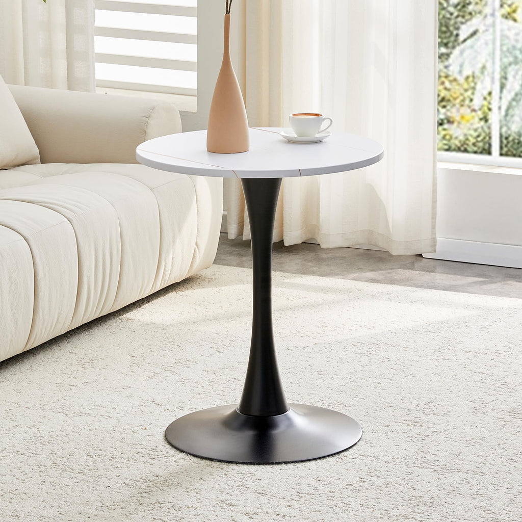 Round Dining Table, 23.6" Circle Tulip Table with Thickened Tabletop & Metal Pedestal, Mid Century Modern Bistro Table for Kitchen, Small Places, Living Room