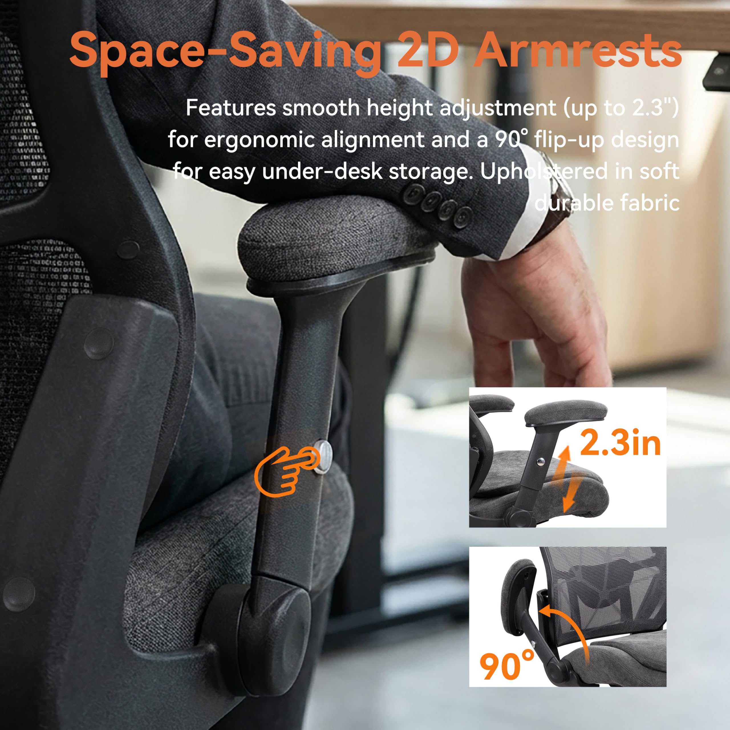 Big and Tall Office Chair 500lbs Heavy Duty Ergonomic Mesh Desk Chair with 23.6" Extra Wide Seat, 29.5" High Back, Adjustable Lumbar Support & Flip-Up Arms for Large Body Types (Dark Gray)