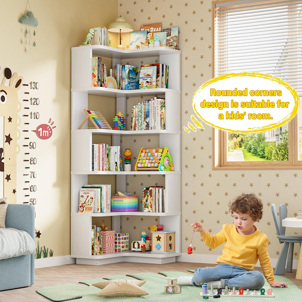 Corner Book Shelf, 6-Shelf L Shaped Corner Bookshelf with Baffle
