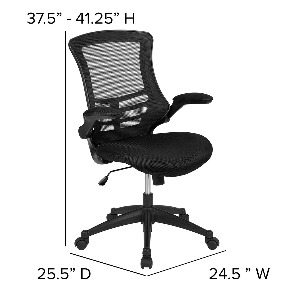 Set of 4, Mid-Back Swivel Ergonomic Task Office Chairs with Flip-Up Arms, Black Mesh