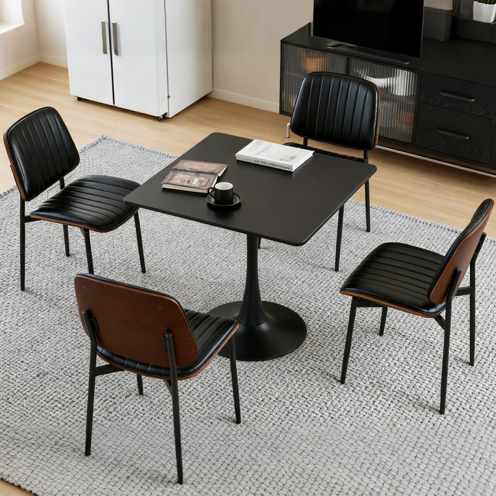 Hansweld Square Dining Table, 31.5" Tulip Table with Thickened Tabletop & Metal Pedestal, Mid Century Modern Bistro Table for Kitchen, Small Places, Living Room, Cafe (Black)
