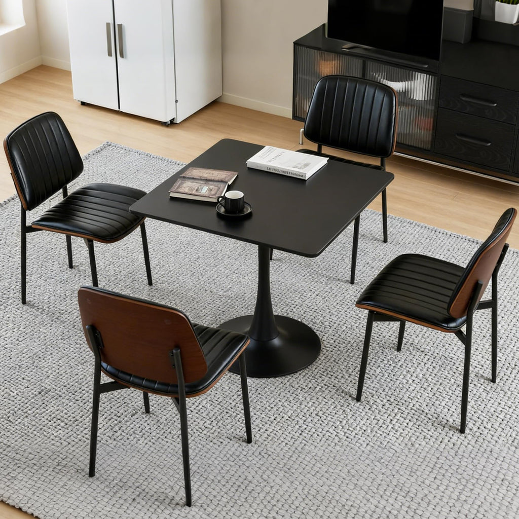 Hansweld Square Dining Table, 31.5" Tulip Table with Thickened Tabletop & Metal Pedestal, Mid Century Modern Bistro Table for Kitchen, Small Places, Living Room, Cafe (Black)