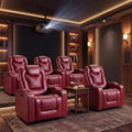 Power Recliner Chair Set of 5, Electric Soft Faux Leather Reclining Home Theater Seating - USB Ports, Cup Holders, Hidden Arm Storage Movie & Media Room Chairs (Red)
