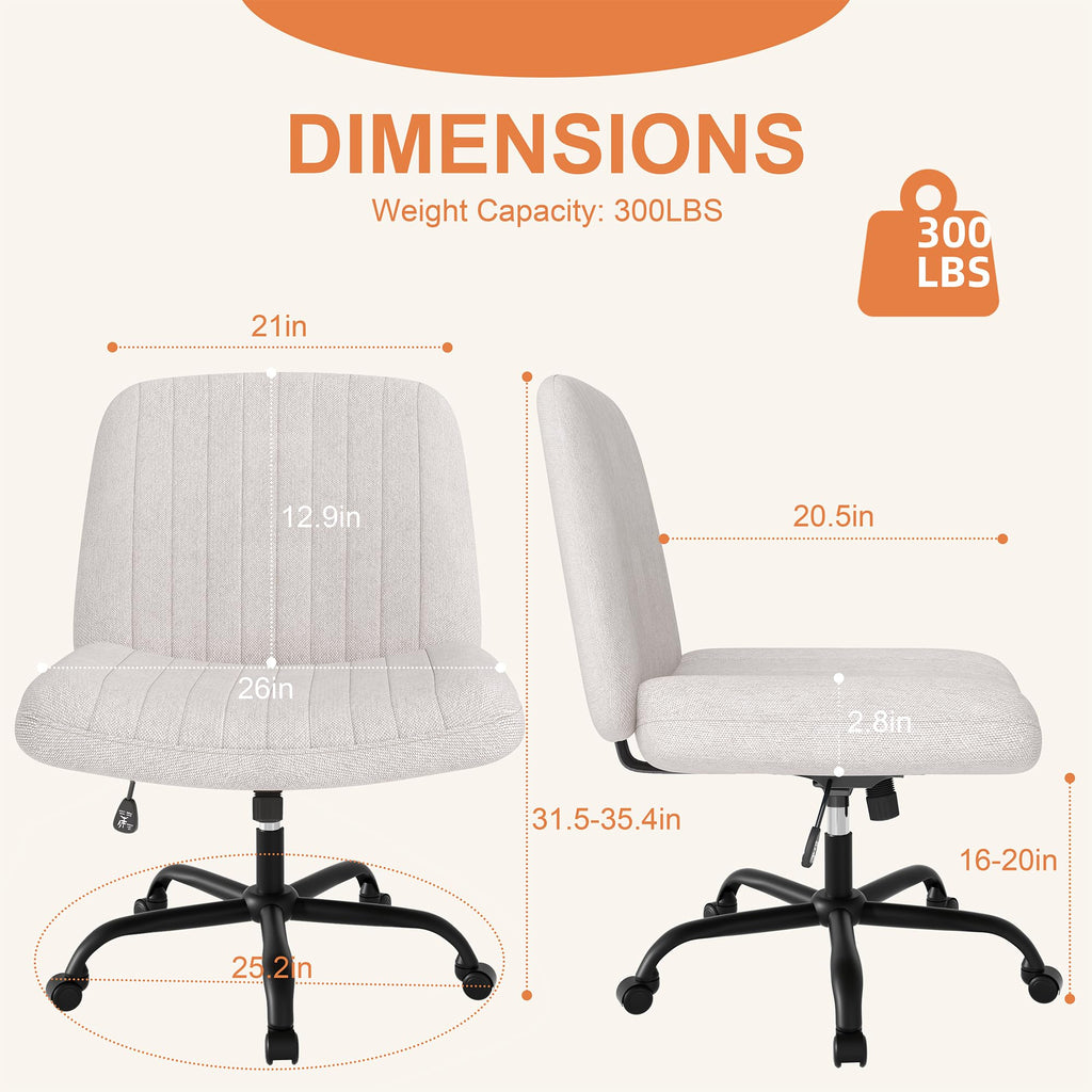 Criss Cross Chair,Cross Legged Office Seat with Wheels Armless Swivel Vanity Chair,Height Adjustable Wide Computer Task Seating for Home Office,Beige