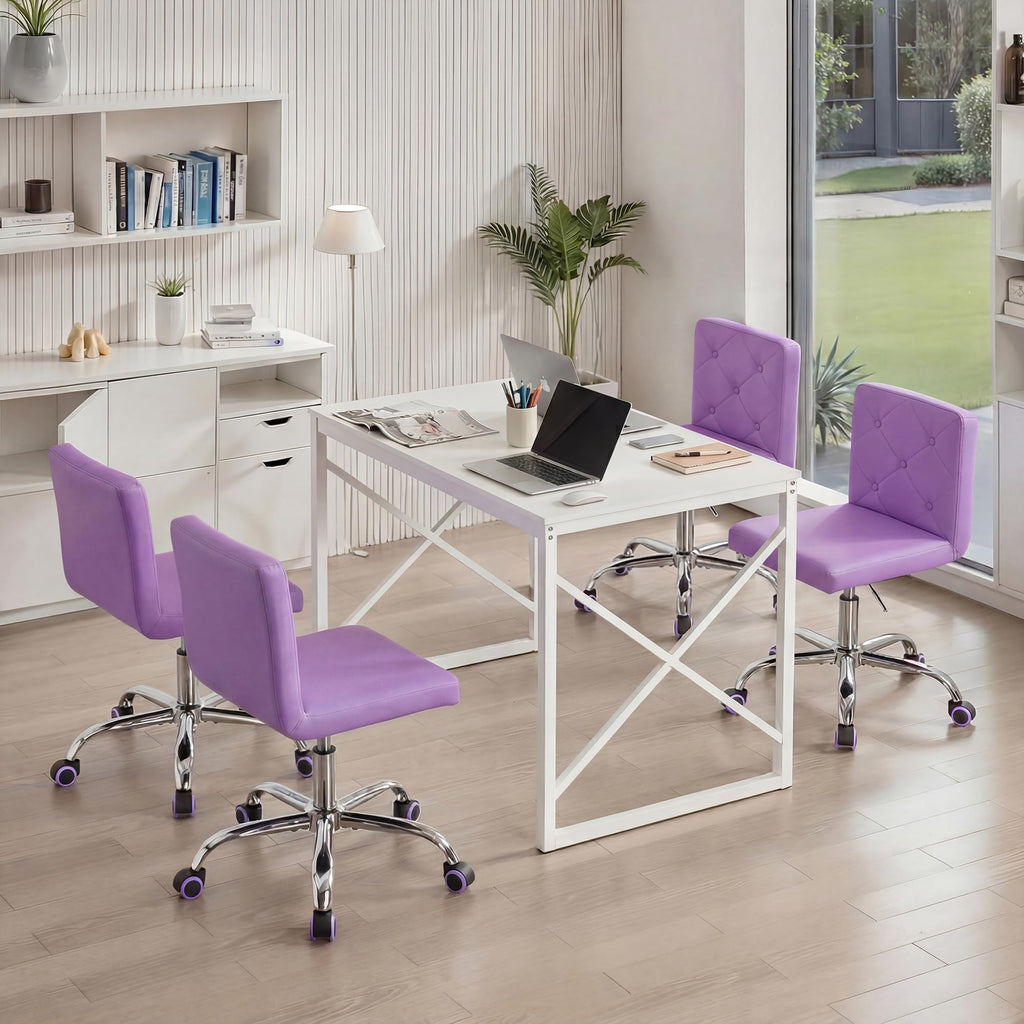 PU Leather Mid-Back Armless Vanity Chair Adjustable Height 360° Rolling Swivel for Office Work