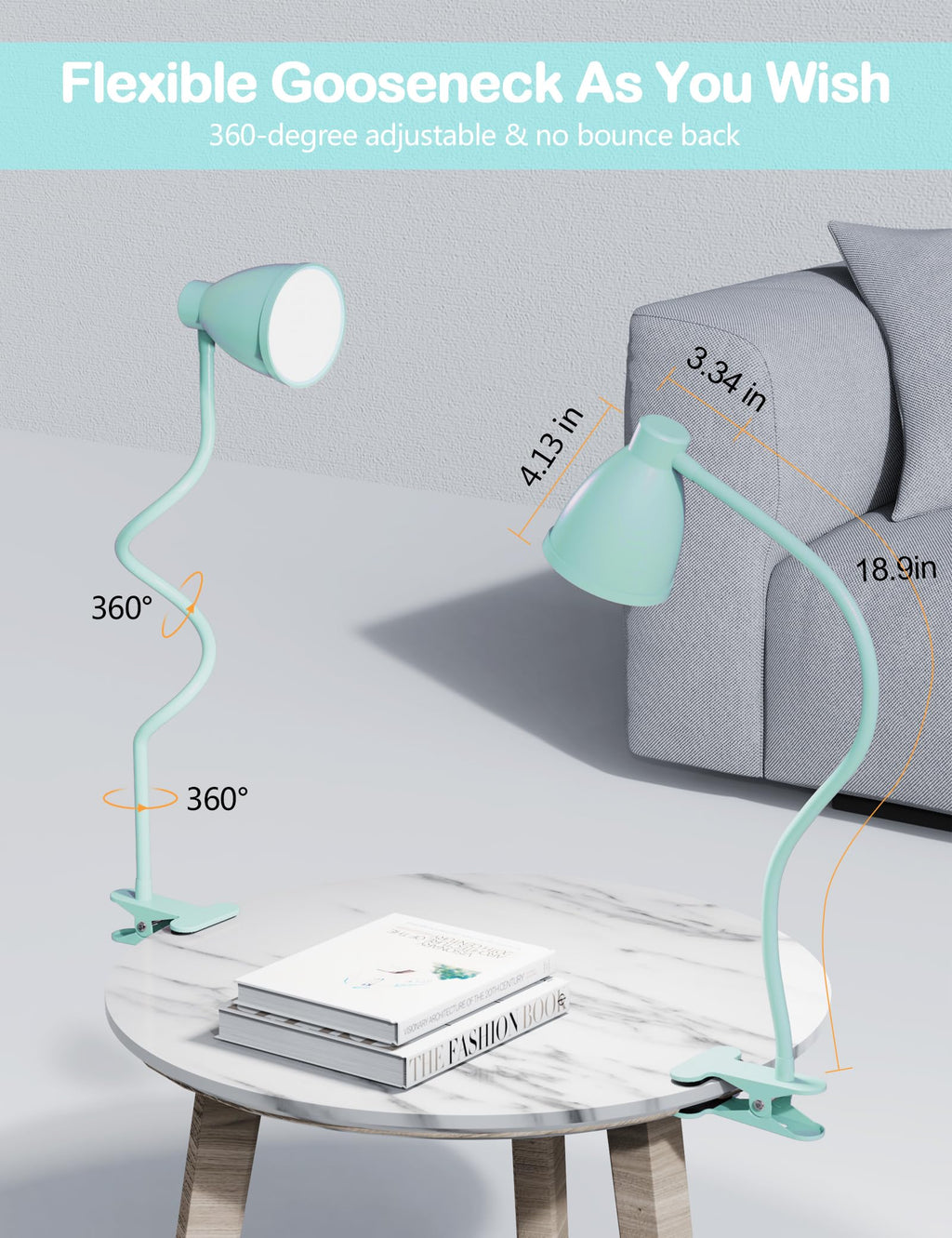 Desk Lamp with Clamp, Clip on Light, 5 Color 10 Brightness, Teal
