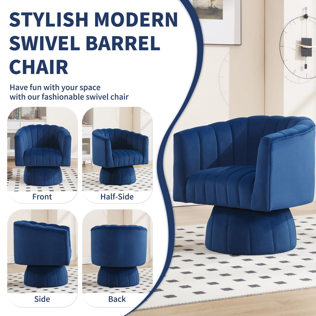 Swivel Accent Barrel Chair Set of 2- Cute Comfy Small Round Arm Chair Velvet Sofa Club Reading Chair for office Living Room Bedroom Dark Blue