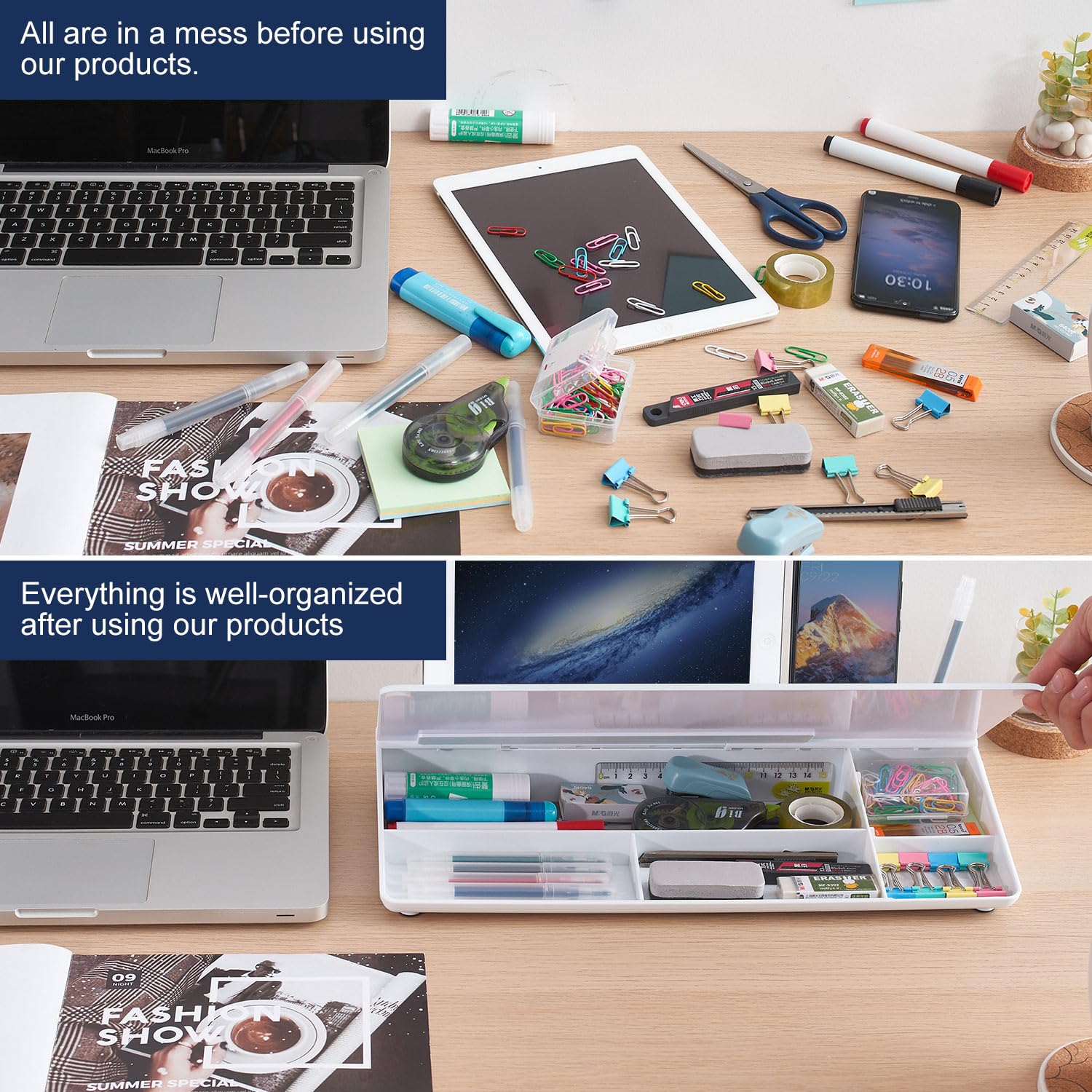 Whiteboard Weekly Dry-Erase-Board - Desktop White Board Calendar Desk Organizers with Accessories Computer Keyboard Stand with Drawer, for Office, Home, School Supplies - White Calendar