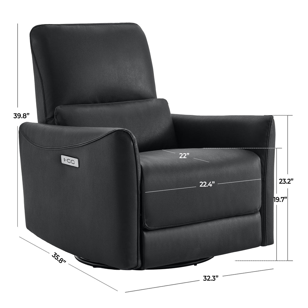Power Recliner Chair Swivel Glider, FSC Certified Upholstered Faux Leather Living Room Nursery Reclining Sofa Chair with Lumbar Support, Black