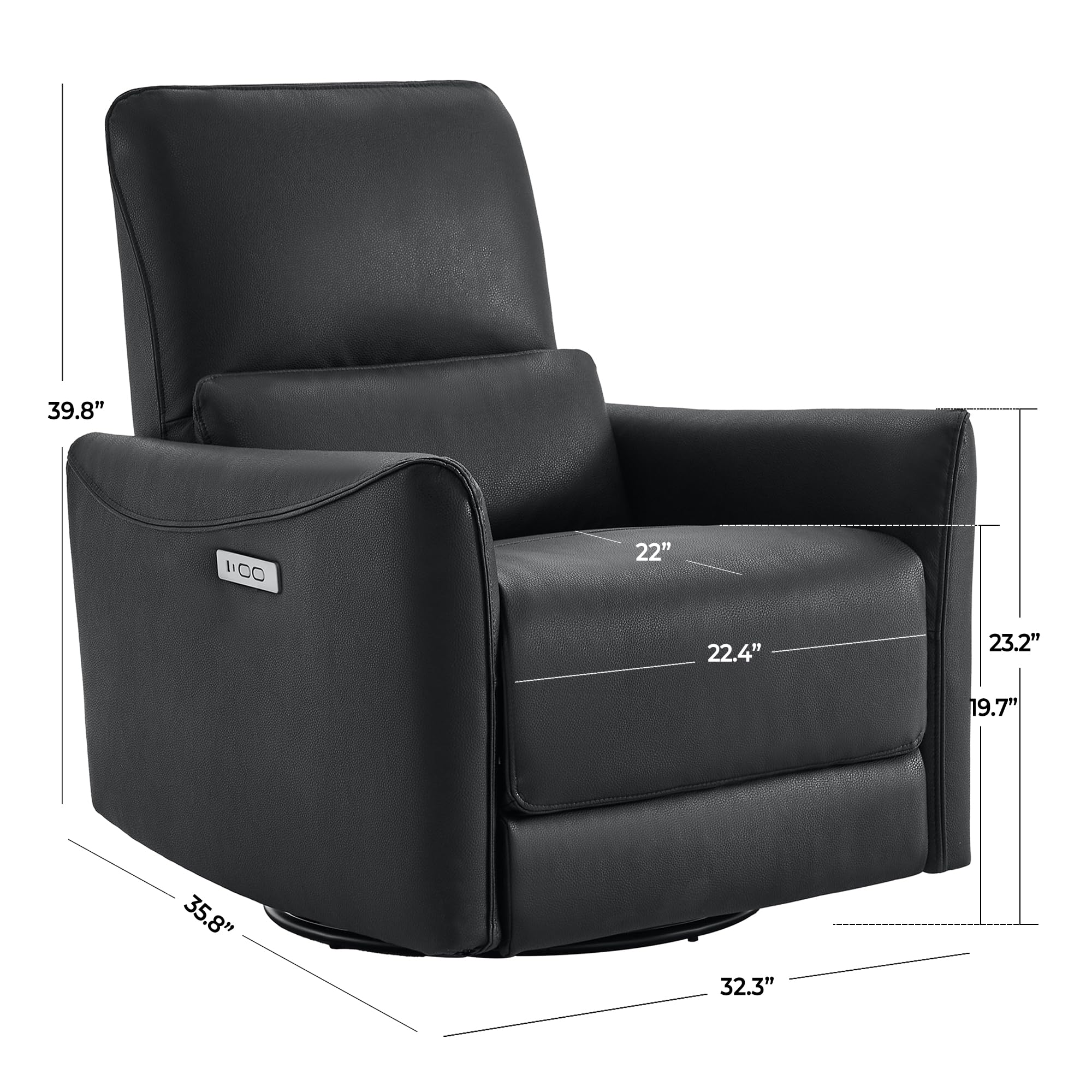 Power Recliner Chair Swivel Glider, FSC Certified Upholstered Faux Leather Living Room Nursery Reclining Sofa Chair with Lumbar Support, Black