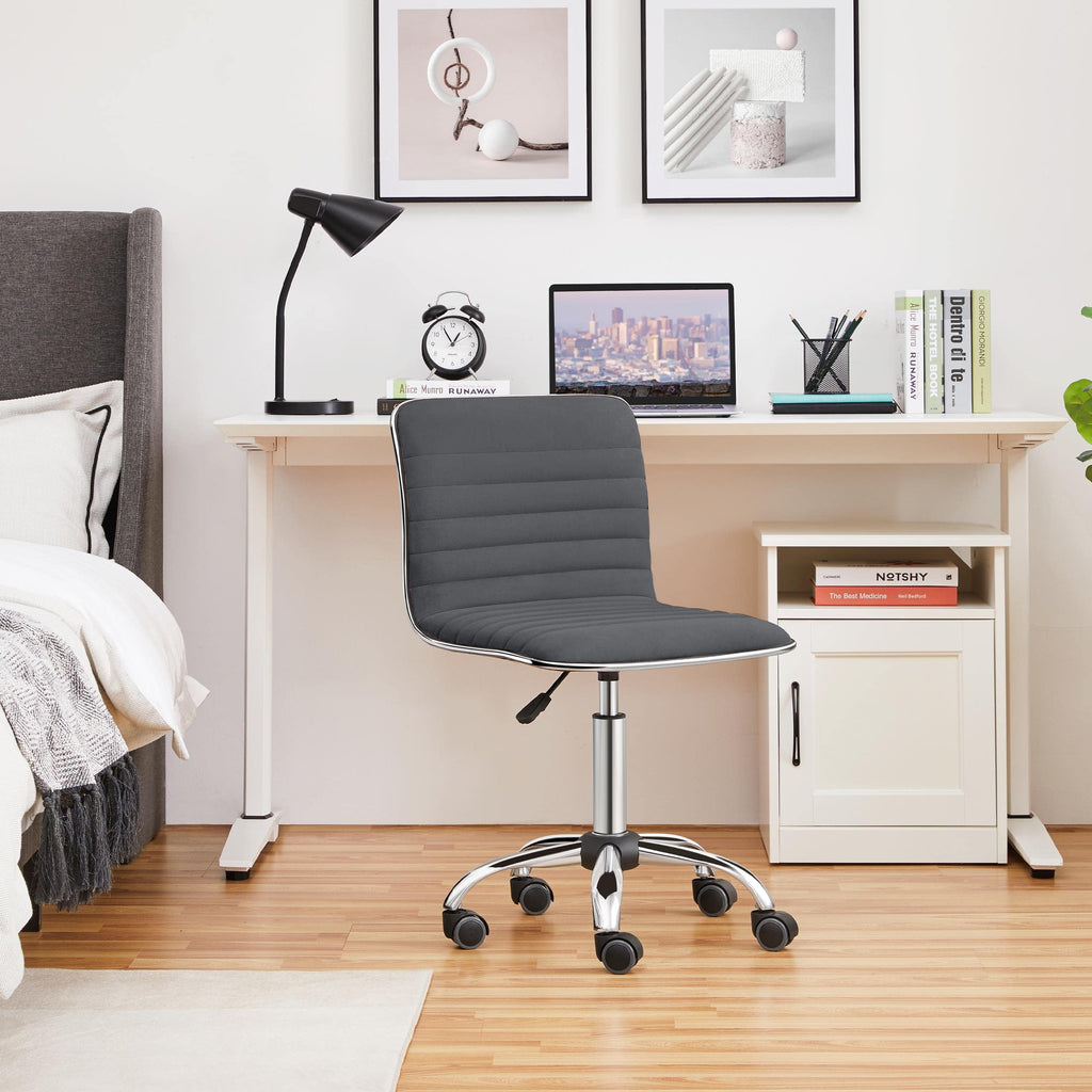 Velvet Low Back Armless Ribbed Office Chair Height Adjustable Swivel Task Chair Dark Gray
