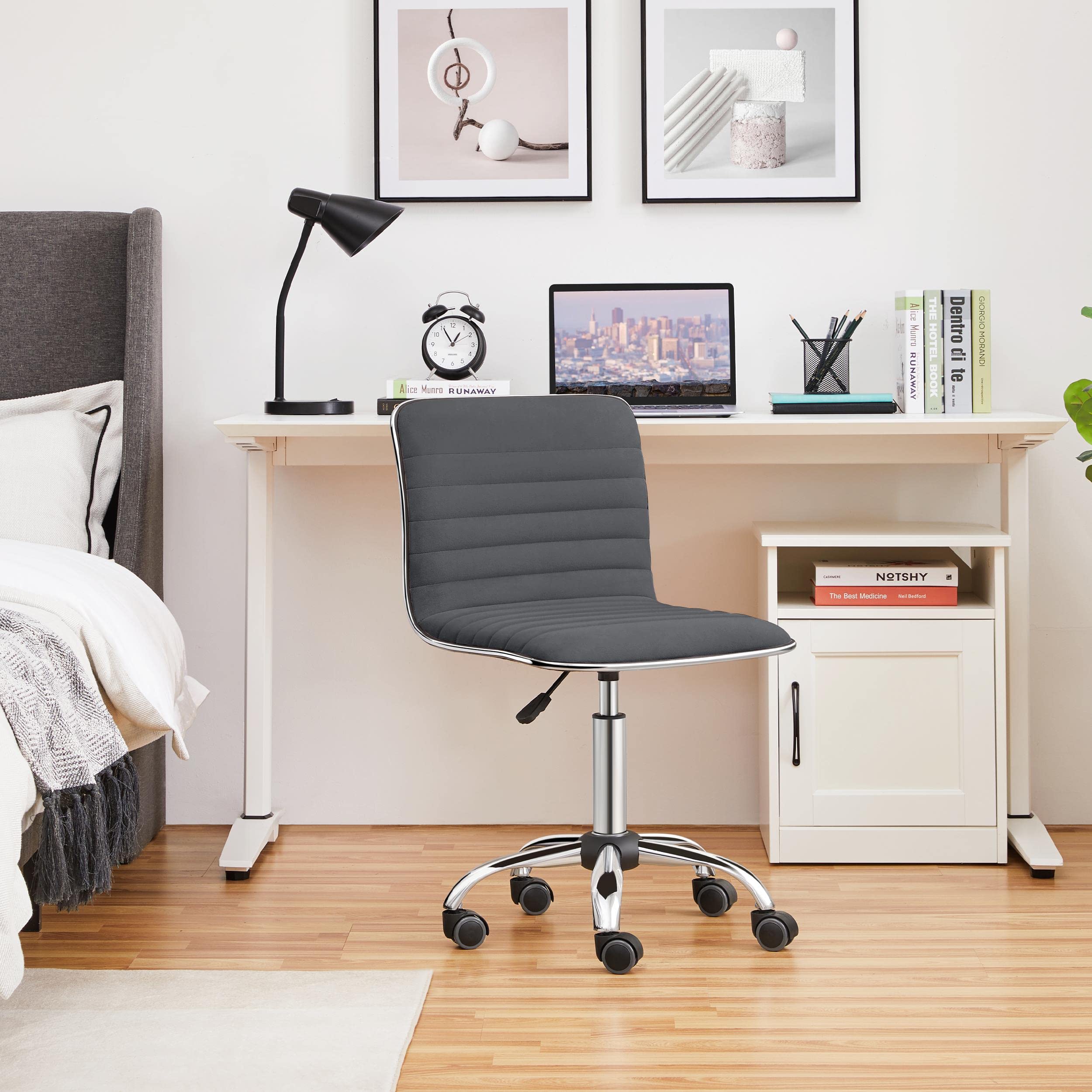 Velvet Low Back Armless Ribbed Office Chair Height Adjustable Swivel Task Chair Dark Gray