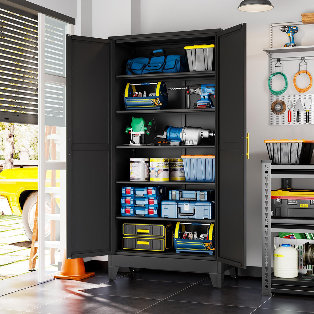 Black Metal Storage Cabinet,75" Steel Cabinets for Home Office