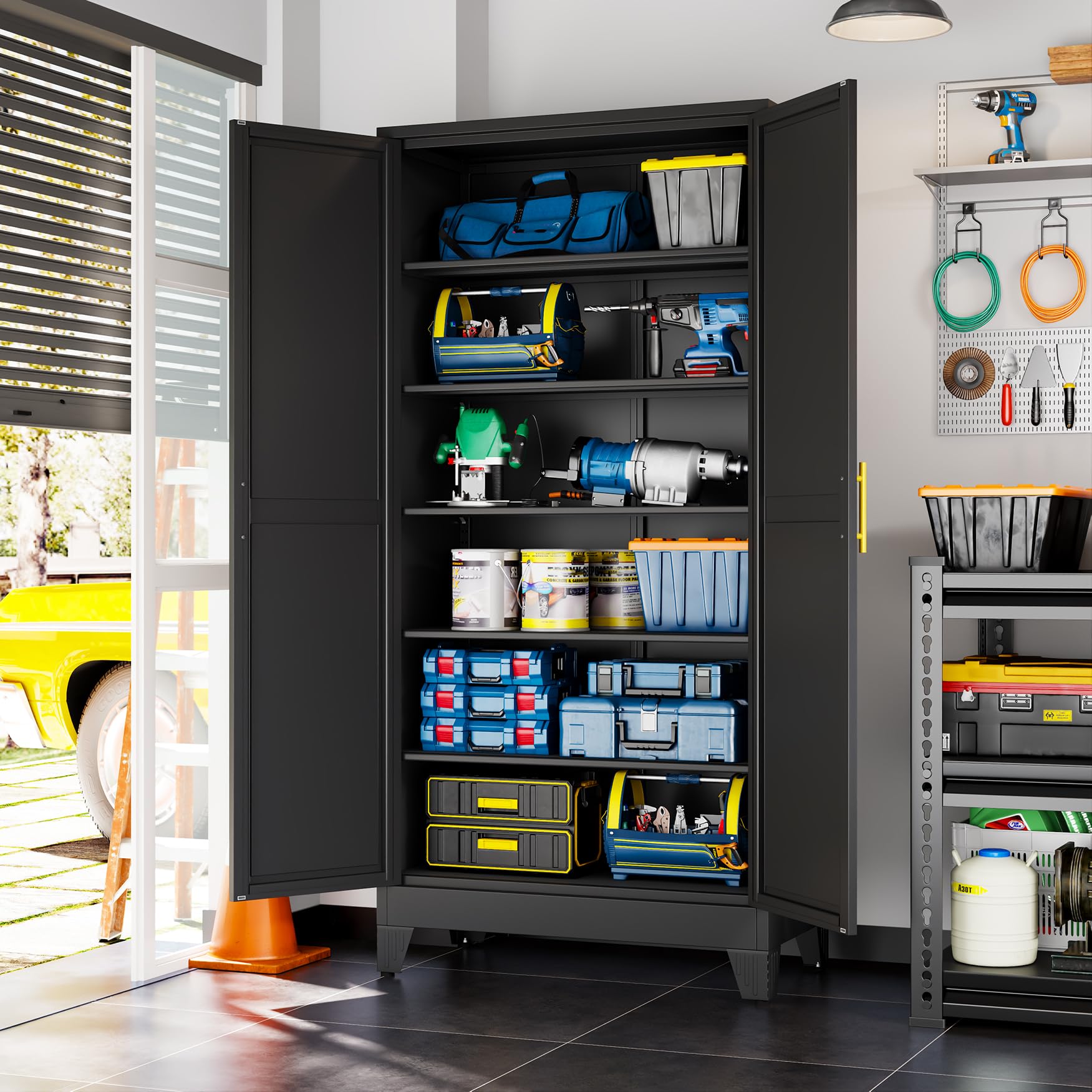 Black Metal Storage Cabinet,75" Steel Cabinets for Home Office