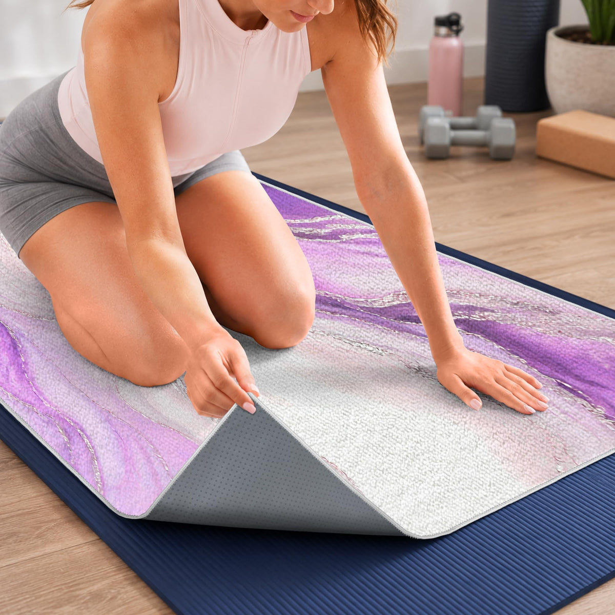 Yoga Mat Towel, Hot Yoga Towel High-Definition Pattern, Machine Washable with Ultra-Absorbent Yoga Towels for Hot Yoga Non Slip for Fitness, Exercise, Pilates, 72 x 27 in, Purple Ripples