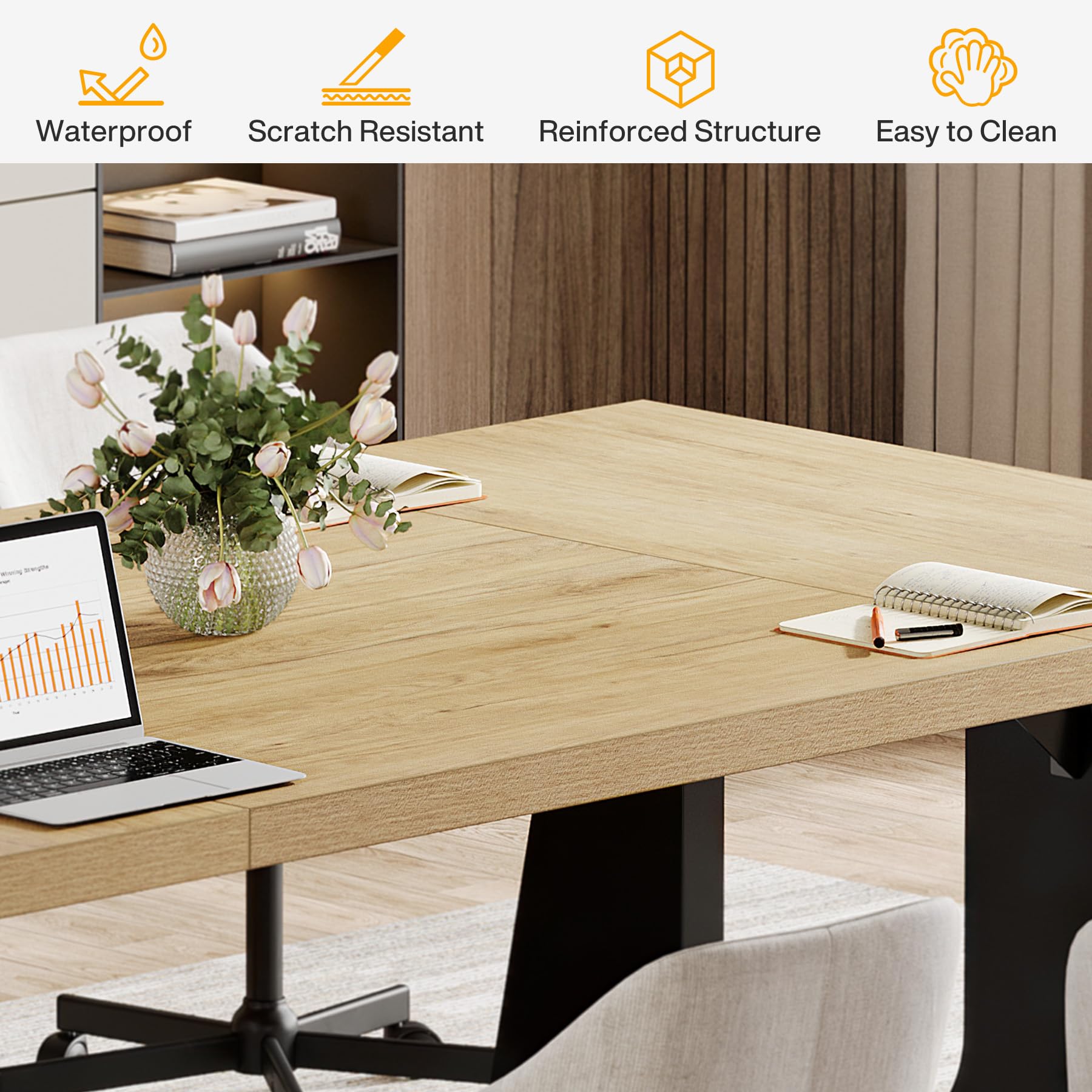 70.86" Rectangular Conference Table for 6-8 (Oak and Black)