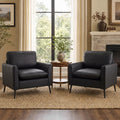 Accent Chairs Set of 2, Black Faux Leather Chairs, Mid Century Modern Comfy Living Room Chairs, Cozy Office Reading Chair, Reception Armchairs for Bedroom, Waiting Room