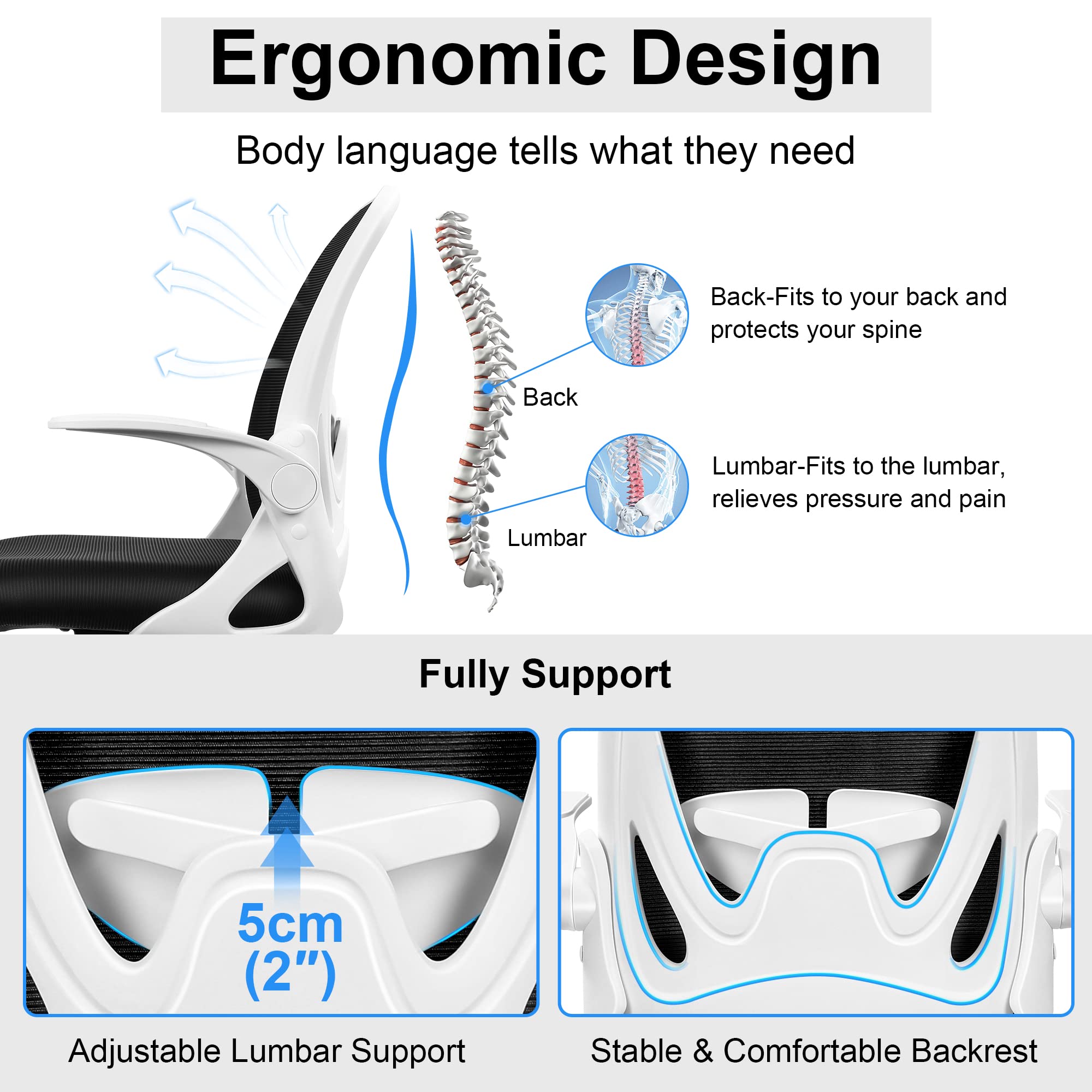 Ergonomic Drafting Chair with Flip-up Armrests Tall Office Chair for Standing Desk Comfortable Desk Chair with Adjustable Footrest Ring and Lumbar Support in Gray Perfect for Home (White)