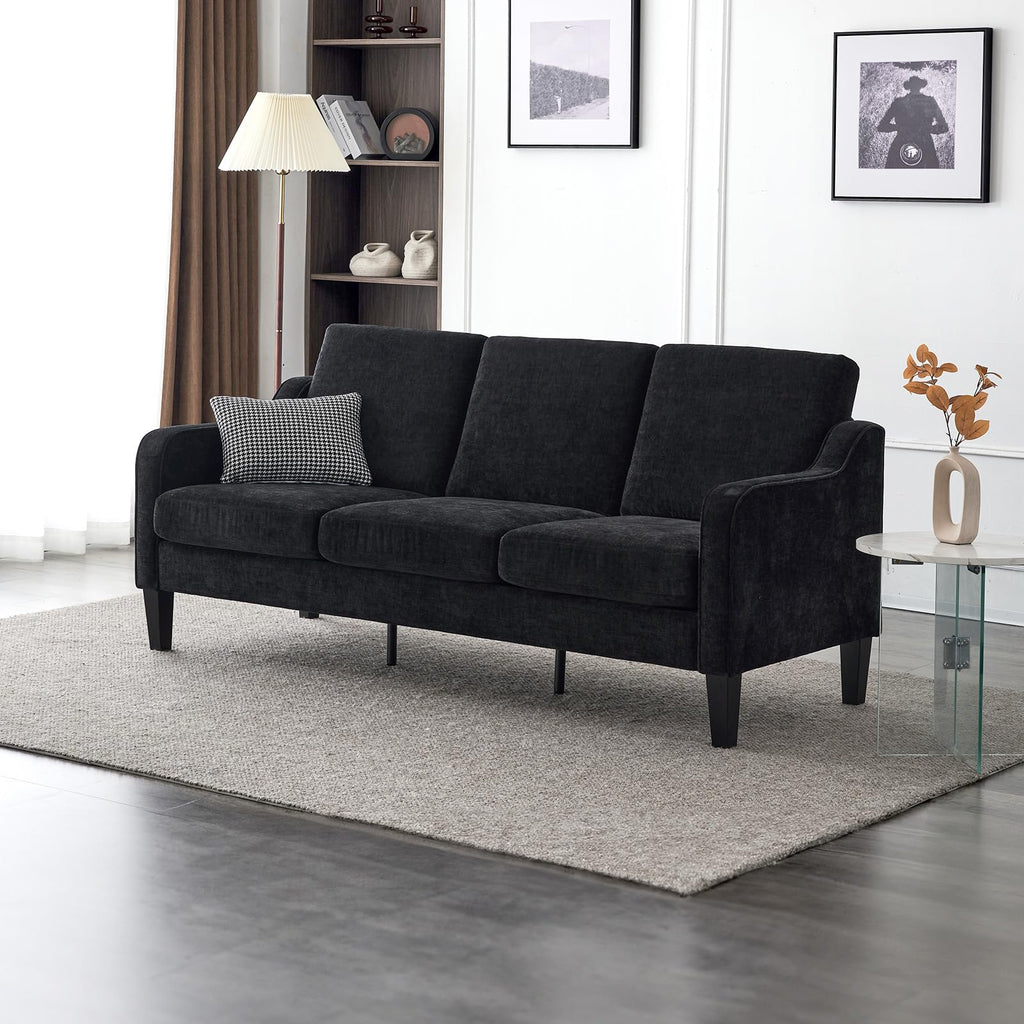 71" Small Couch Comfy 3 Seater Upholstered Chenille Sofa Mid-Century Modern Floor Sofas for Small Spaces, Bedroom, Apartment, Lounge, Office