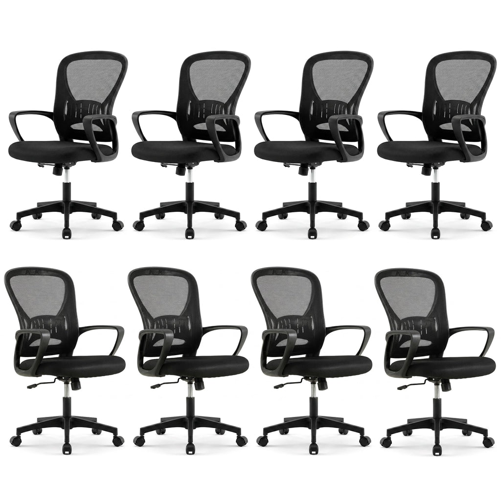 Ergonomic Office Chairs Set of 8, Mesh Conference Room Chairs, Swivel Computer Desk Chair with Wide Seat Cushion, Height Adjustable and Rocking Tilt for Home Office