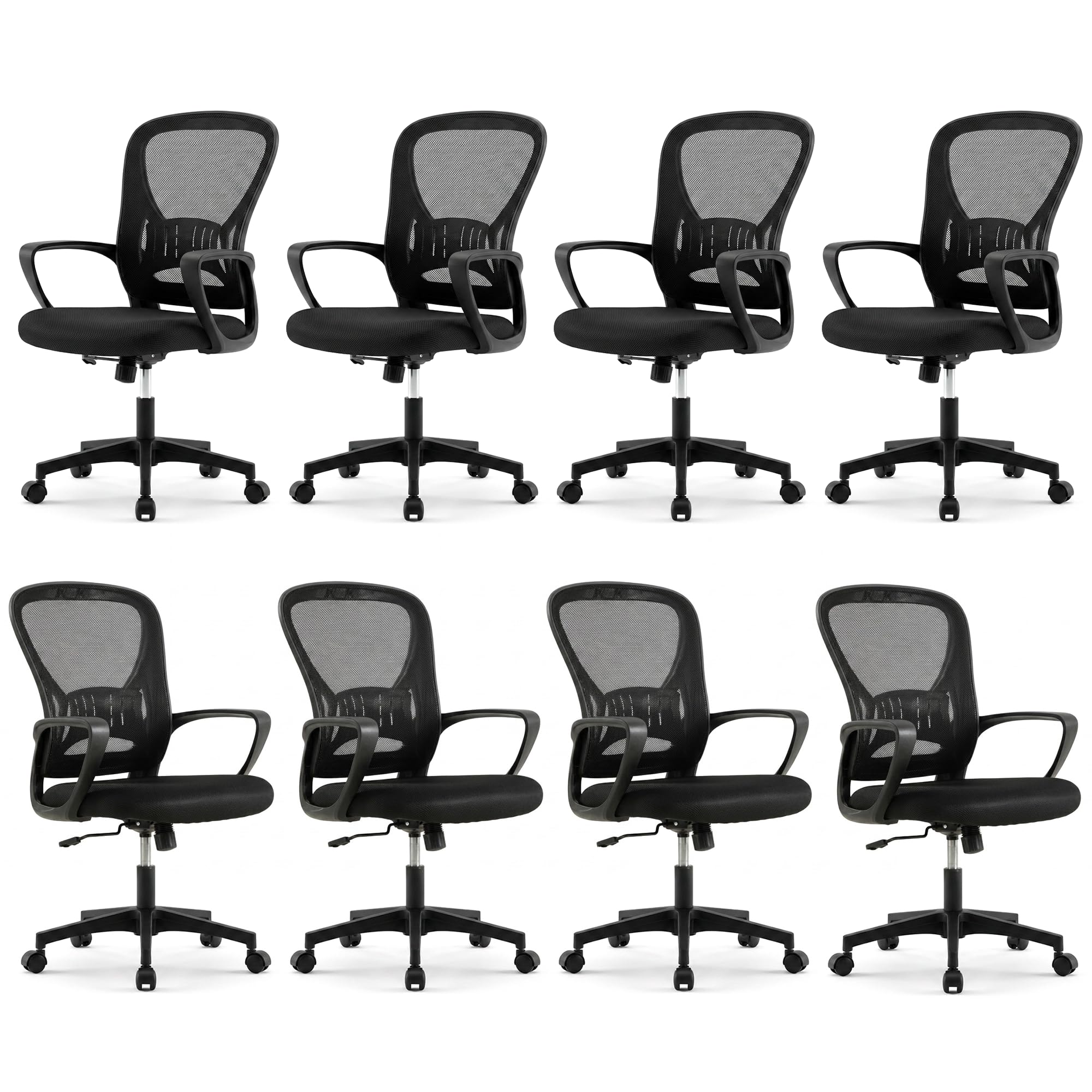 Ergonomic Office Chairs Set of 8, Mesh Conference Room Chairs, Swivel Computer Desk Chair with Wide Seat Cushion, Height Adjustable and Rocking Tilt for Home Office