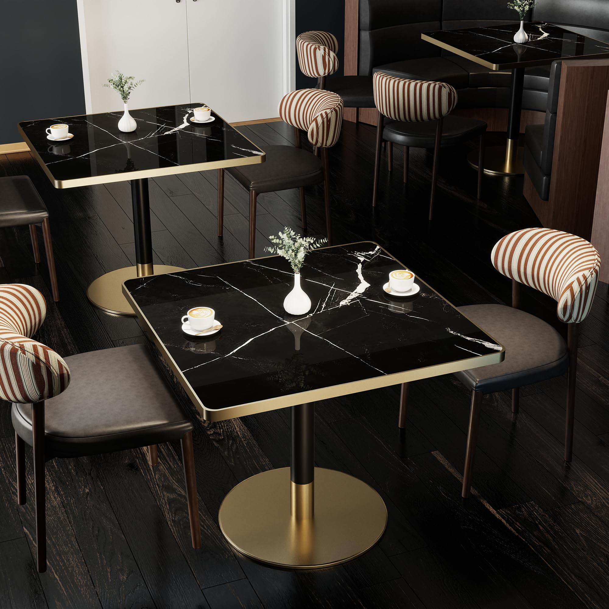 hausway 31.5" Tulip Table,Square Kitchen Dining Table for 2-4 with Thick Sintered Stone Top,Titanium Golden Pedestal Base,Heat-Resistant,Bistro Table for Dining Room,Café,Small Space（Inky Axis）
