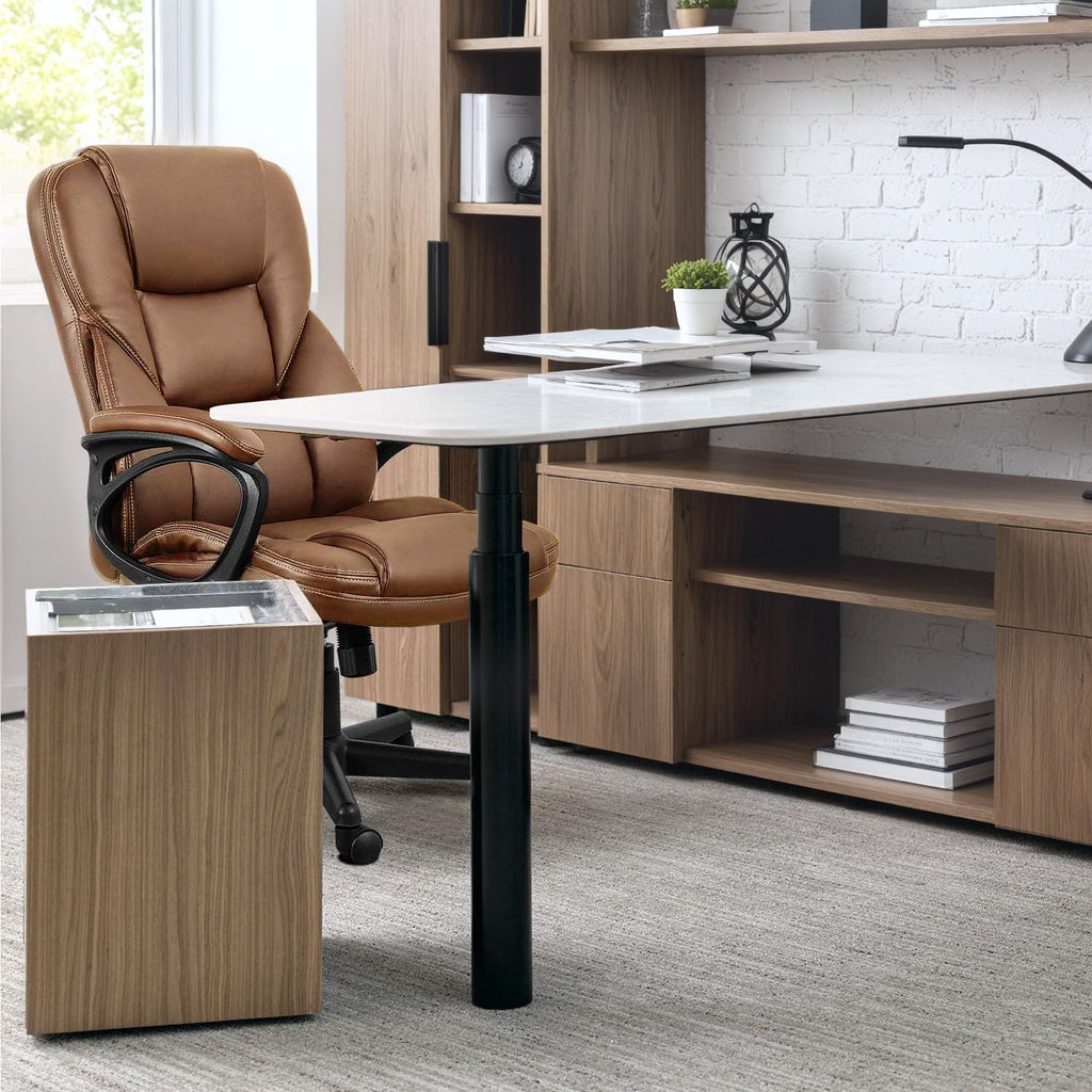 (2, Light Brown) Office Executive Chair High Back Adjustable Managerial Home Desk Chair, Swivel Computer PU Leather Chair with Lumbar Support