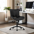 Armless Office Chair, Height Adjustable Desk Chair with Wheels, Ergonomic Comfy 360° Swivel Home Office Computer Task Chair, Faux Leather Padded Cute Vanity Chair,Black