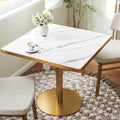 hausway 31.5" Tulip Table,Square Kitchen Dining Table for 2-4 with Thick Sintered Stone Top,Titanium Golden Pedestal Base,Heat-Resistant,Bistro Table for Dining Room,Café,Small Space（Flowing Traces）