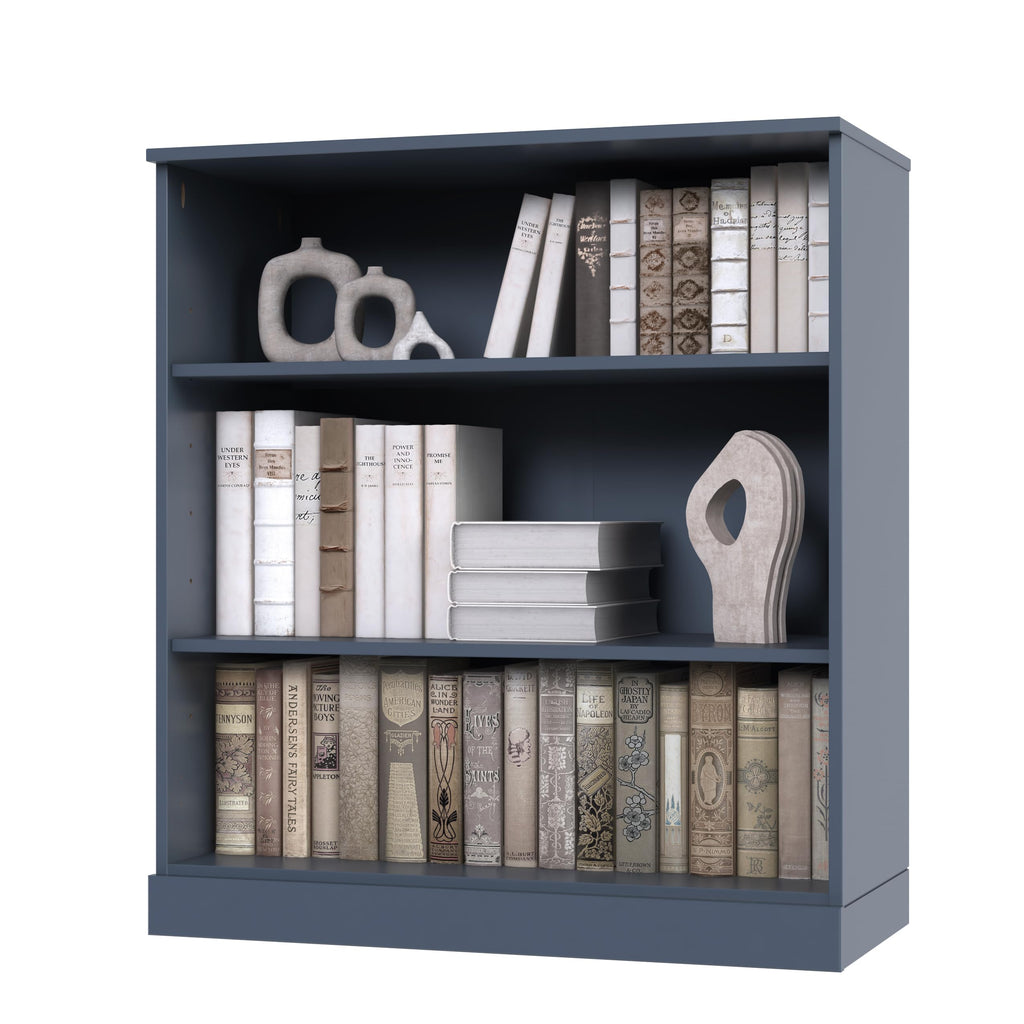 Solid Wood Bookcase - 3-Tier Bookshelf, 36" H x 32” W - Antique Blue, Modular Storage Display, Eco-Friendly Solid Wood, Made in Brazil