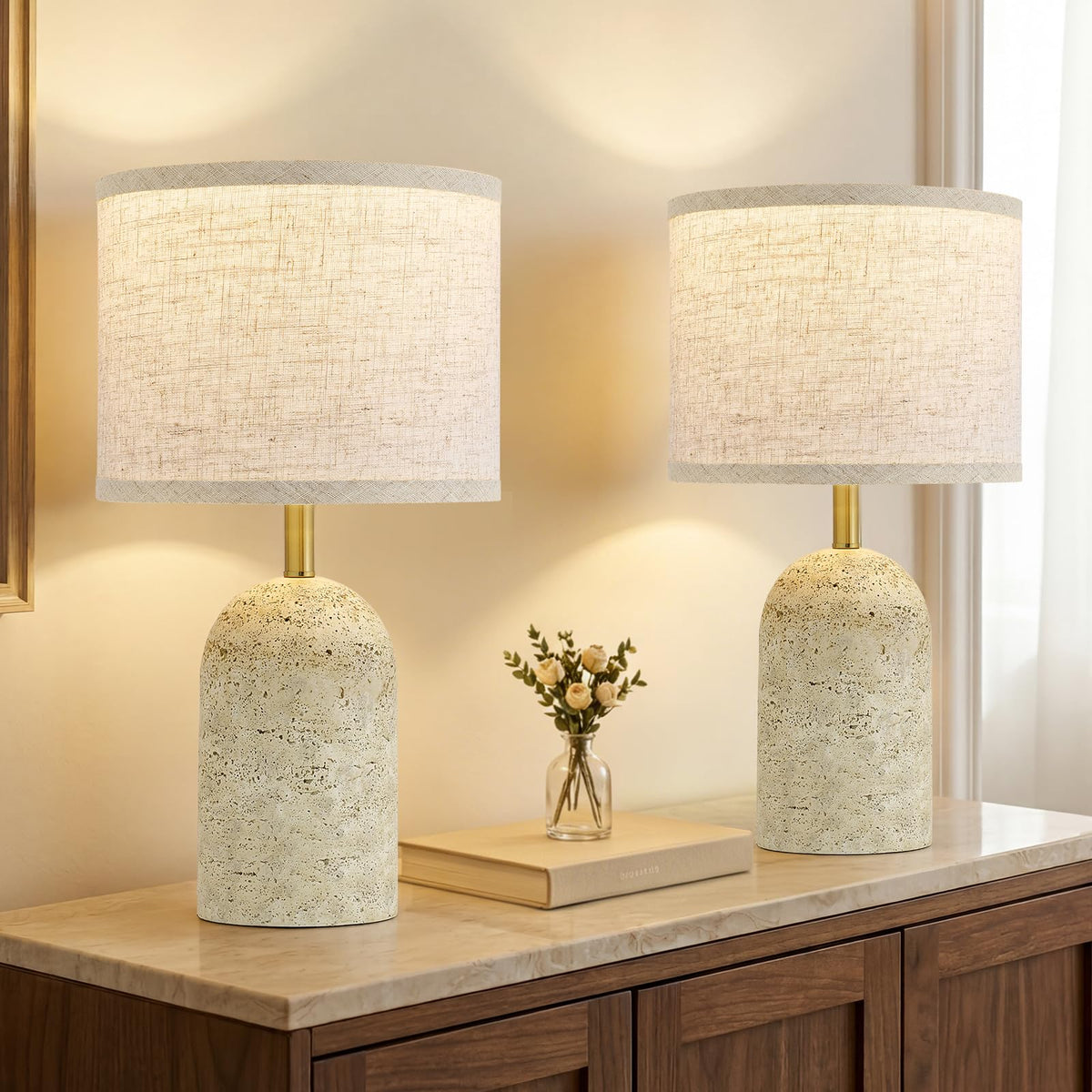 Table Lamps Set of 2, Resin Bedside Lamps for Living Room Bedroom