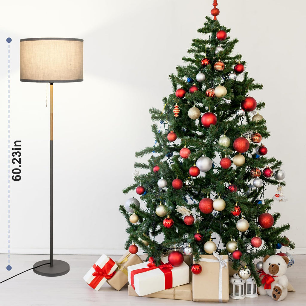 Bedroom Standing Floor Lamp, Farmhouse Lamp with Linen Shade, Grey