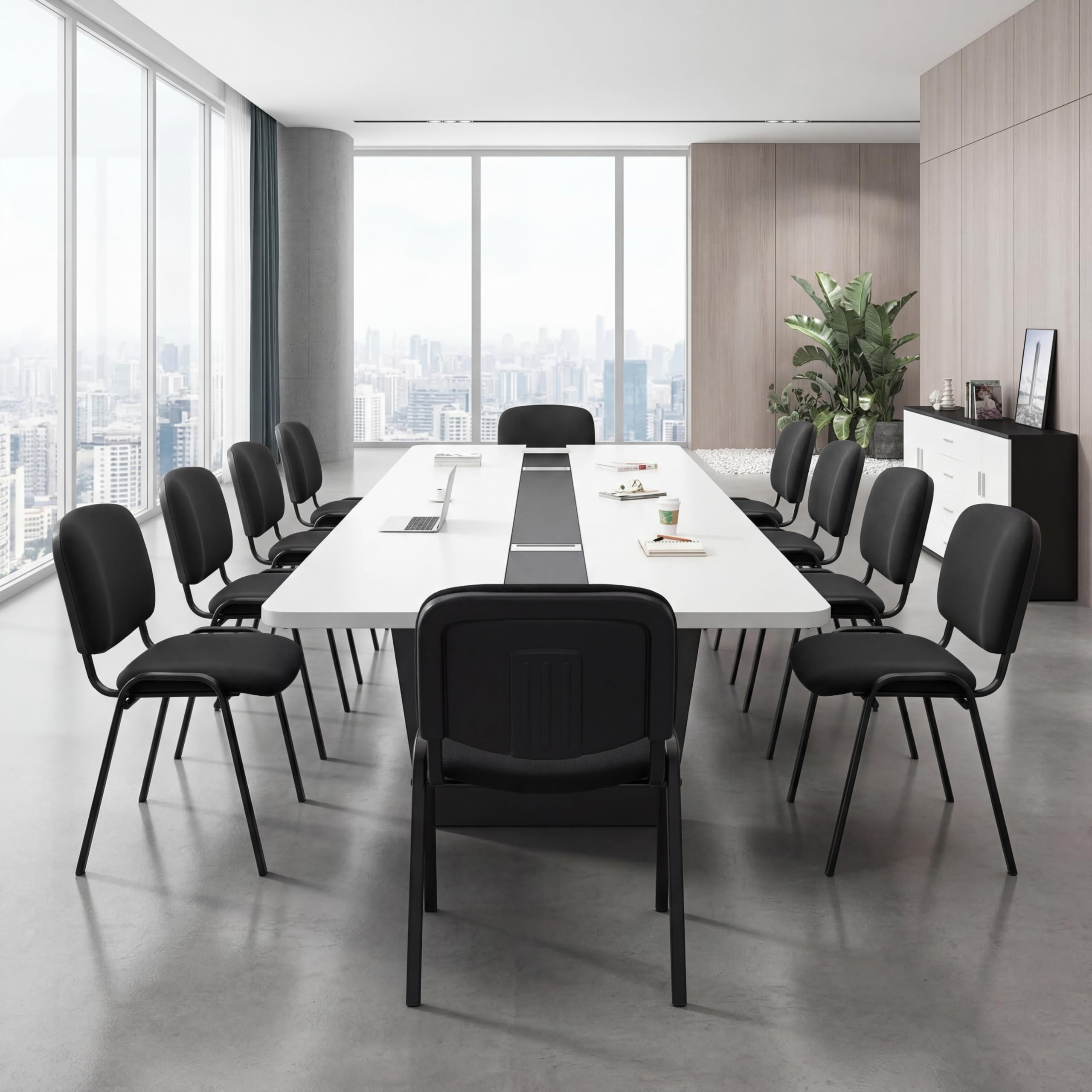 Set of 20, Black Mesh Fabric, Stackable Mesh Office Chairs, Reception Waiting Room Chairs with Padded Seat & Back, Armless No Wheels Conference Chairs for Office,Training, Meeting, Event