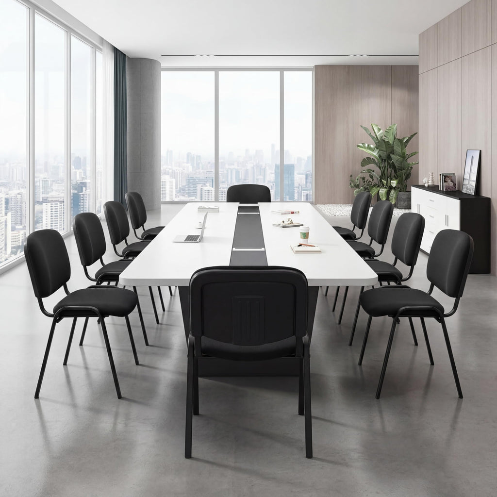 Stackable Office Guest Chairs, Reception Waiting Room Chairs with Padded Seat & Back, Armless No Wheels Conference Chairs for Office Meeting Lobby, Set of 10, Black Mesh Fabric