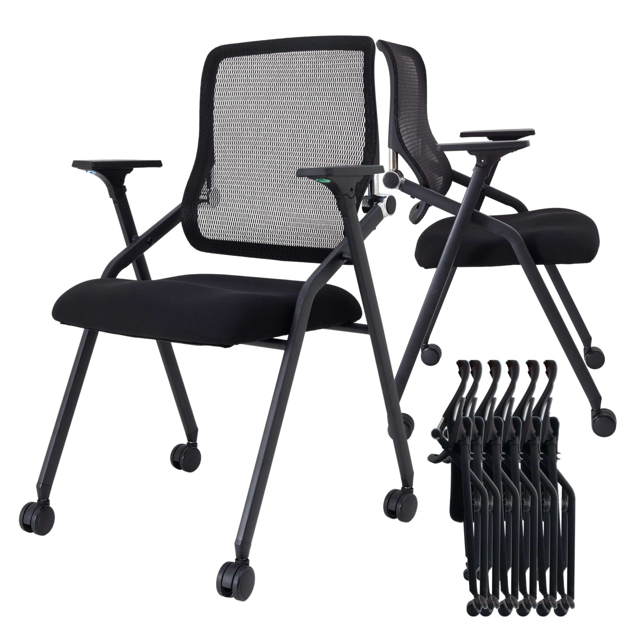 20 Pack Stackable & Foldable Conference Room Chairs with Lumbar Support, Armrest - Ergonomic Mesh Bouncing Back for Office Meeting, Conference, Reception and Training Room Chair