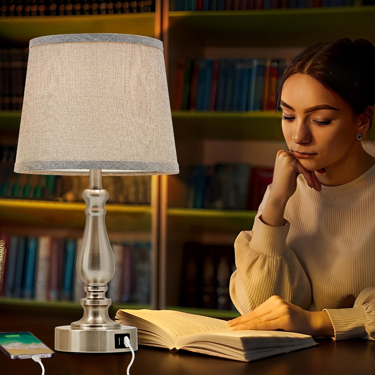 Table Lamps for Bedroom Set of 2,Dimmable Touch Bedside Lamps with Dual USB A+C Ports - Nightstand Lamp for End Table Modern Night Stand Lamps for Living Room Guest Room